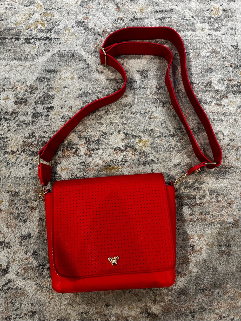 Disney Red Perforated Crossbody Bag with Gold Accent